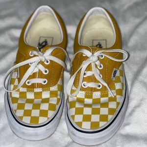 Yellow and White Checkered Vans Lightly worn